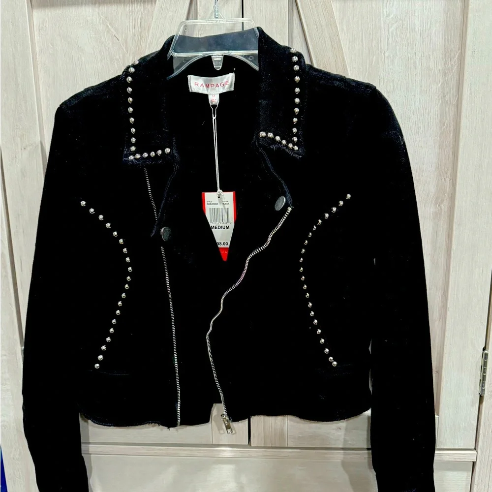 Rampage Black Denim Moto Jacket Size Medium - Picture 1 of 7